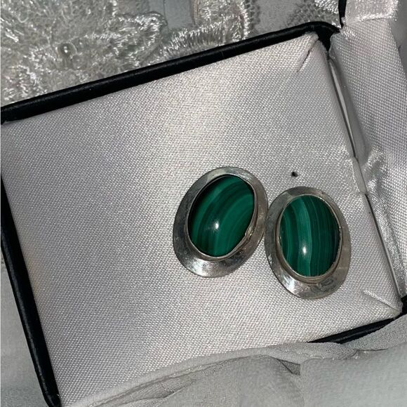 Malachite Earrings Set in Sterling Silver Post Earrings